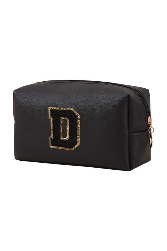 Personalized Makeup Bag, Small Cosmetic Pouch for Women, Waterproof Travel Storage Organizer with Initial Patch, Cute Vanity Bag for Toiletries