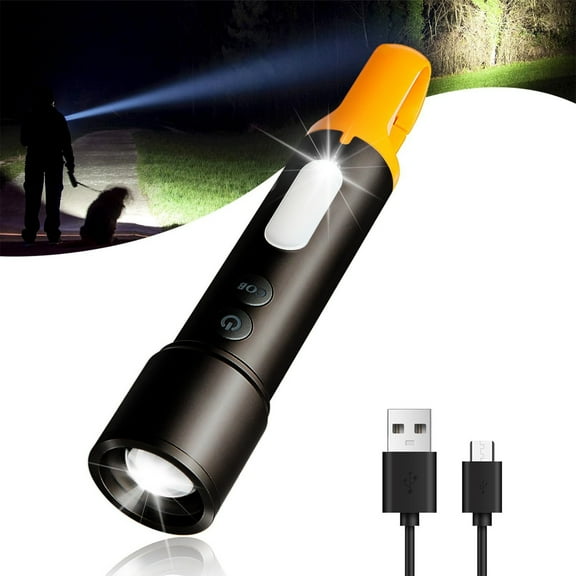 Rechargeable Zoomable LED Flashlight With COB Sidelight, Rechargeable Handheld Torch With Hook, Portable Light For Camping Emergency Outdoor Use