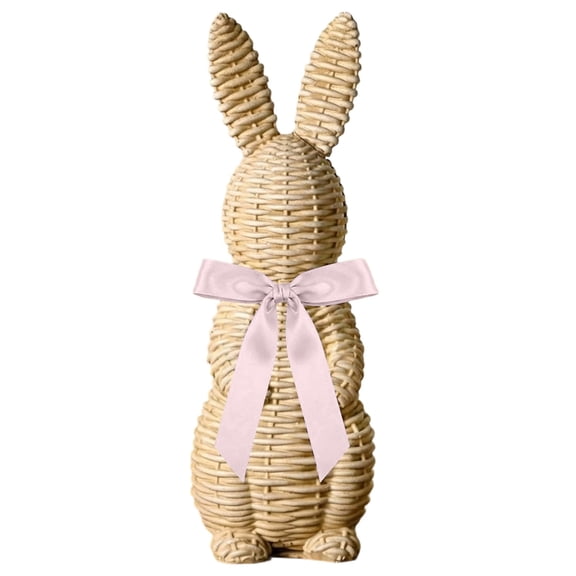 Resin Easter Bunny Decor, Rattan Effect Spring Bunny Figurines for Table Centerpiece, Seasonal Home Decor Set of 3