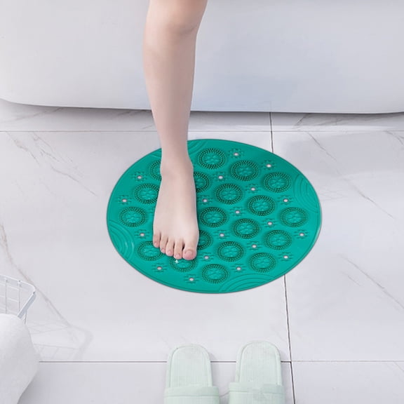 Round Bath Mat Non Slip, Circular Shower Mat with Suction Cups, PVC Loofah Texture Foot Scrubber for Bathroom Floor, Machine Washable Shower Stall Mat