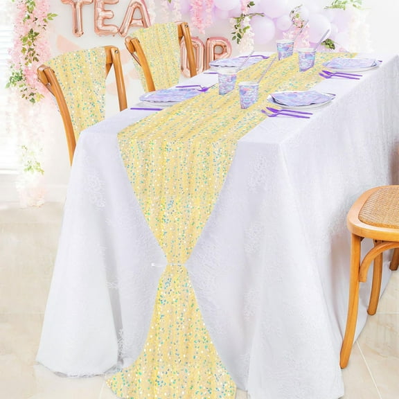 DZQMTKX Sequin Table Runner, Reversible Sparkle Fabric, Party Wedding Table Decor, Dining Room Centerpiece Accent, Polyester Material, 72 Inches Long, Indoor Event Use