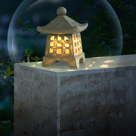 DZQMTKX Solar Pagoda Statue Outdoor Solar Garden Light, Warm LED Zen Decor, Weather Resistant Resin Lantern for Patio Lawn Pathway Walkway