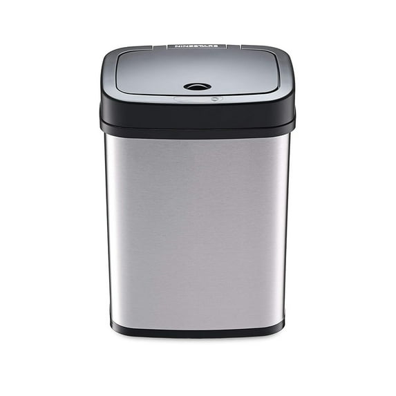 DZT-12-5 Bedroom or Bathroom Automatic Touchless Infrared Motion Sensor Trash Can, 3 Gal 12L, Stainless Steel Base (Rectangular, Black Lid)