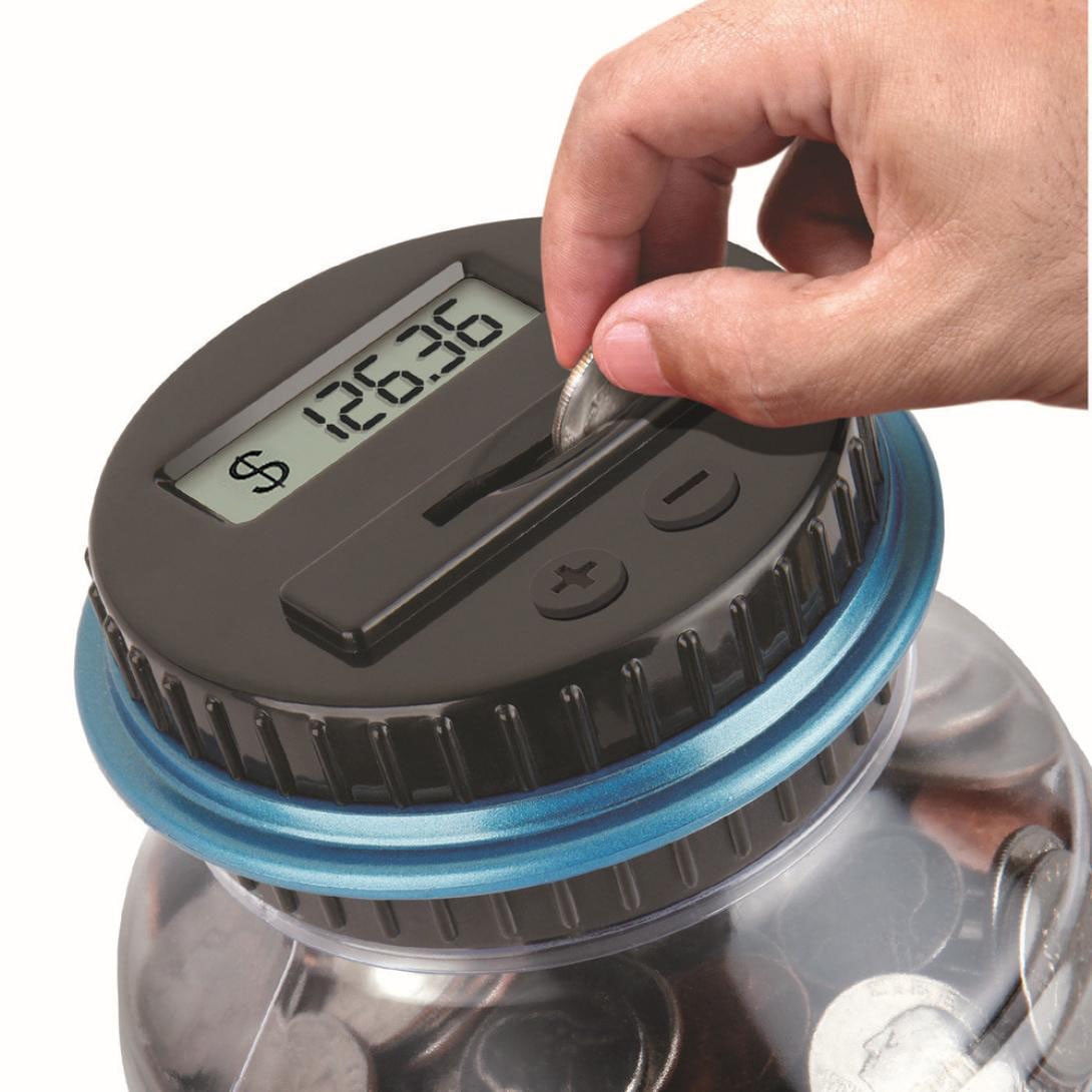 M&R Digital Counting Coin Bank. Batteries Included! Personal Coin Counter/Money Clear Jar, Silver Top Totals Up Your Savings- Works with All U.S.