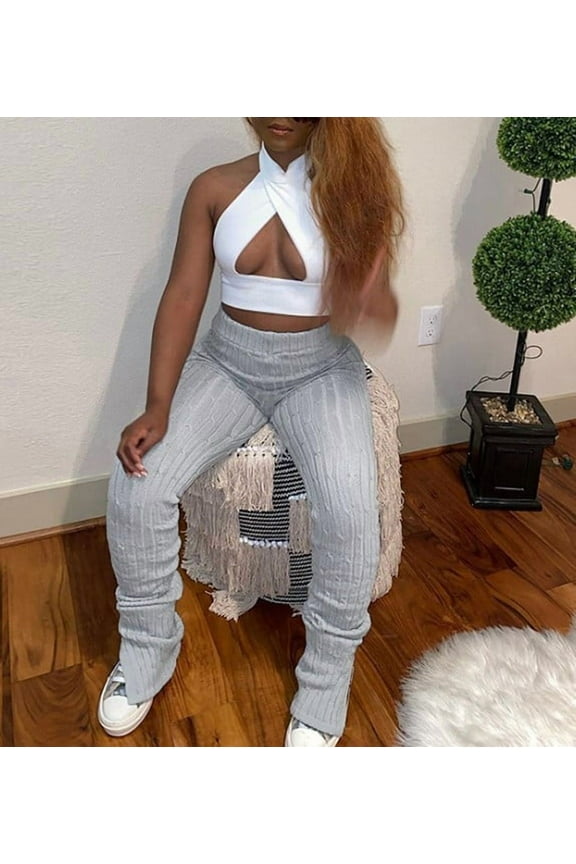 Da 1659B Fall Winter Amazon Ins Mid-Waist Trousers With Slits And Hips Slim Casual Pants