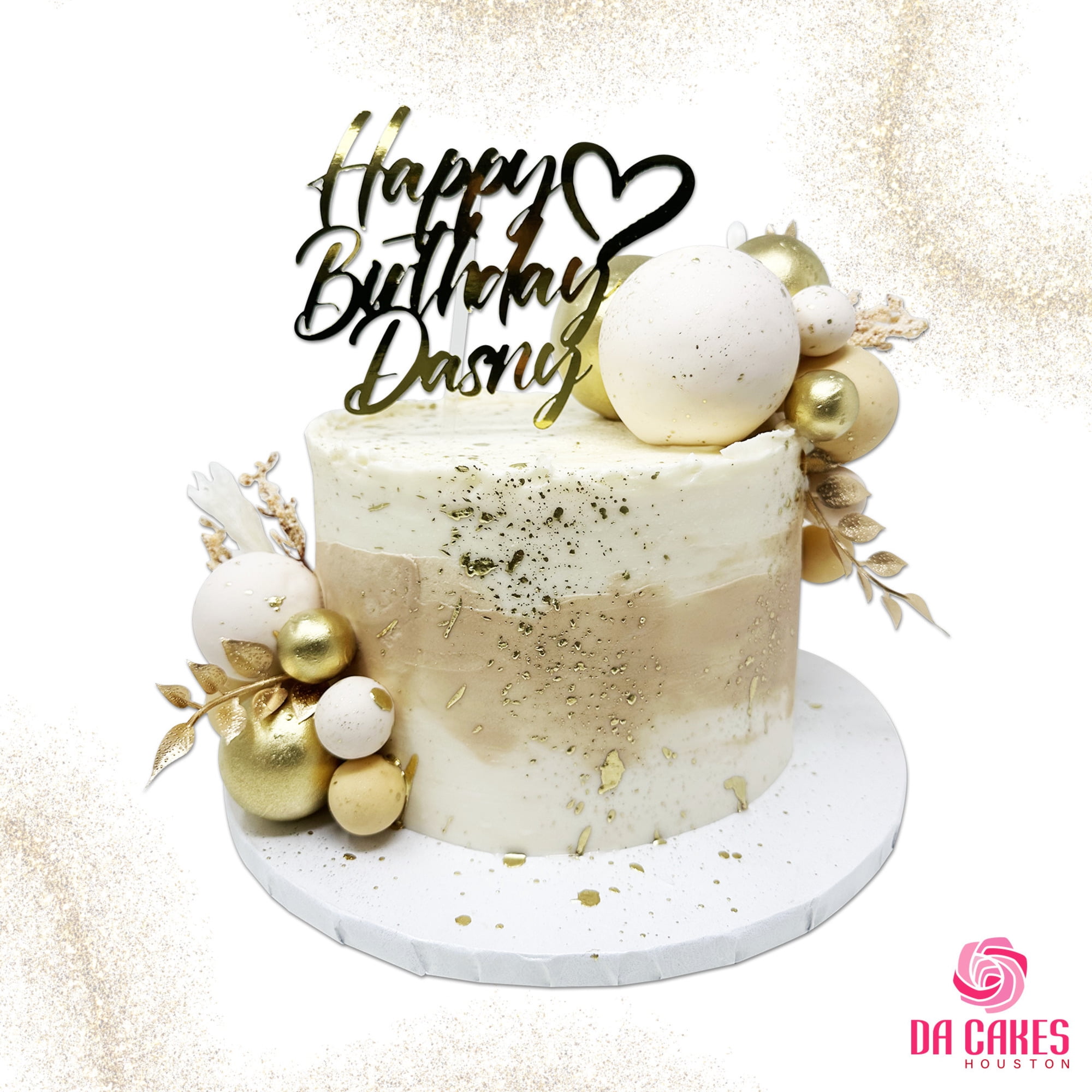 Da Cakes Houston Spheres Gold and White Cake 6