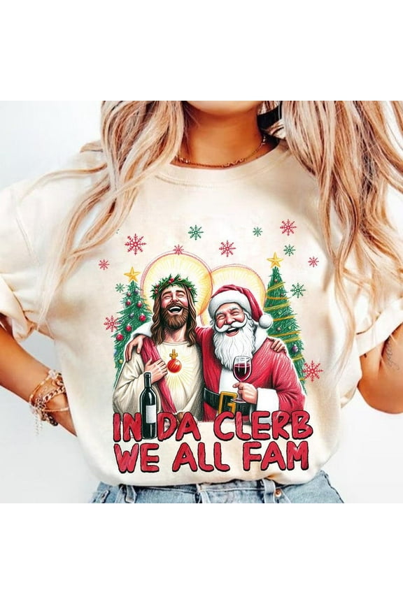 In Da Clerb We All Fam Shirt, Christmas Groovy Shirt, Christmas Tree Shirt, Funny Christmas Santa and Jesus Shirt, Christmas Drinking Shirt, Xmas Gift Shirt