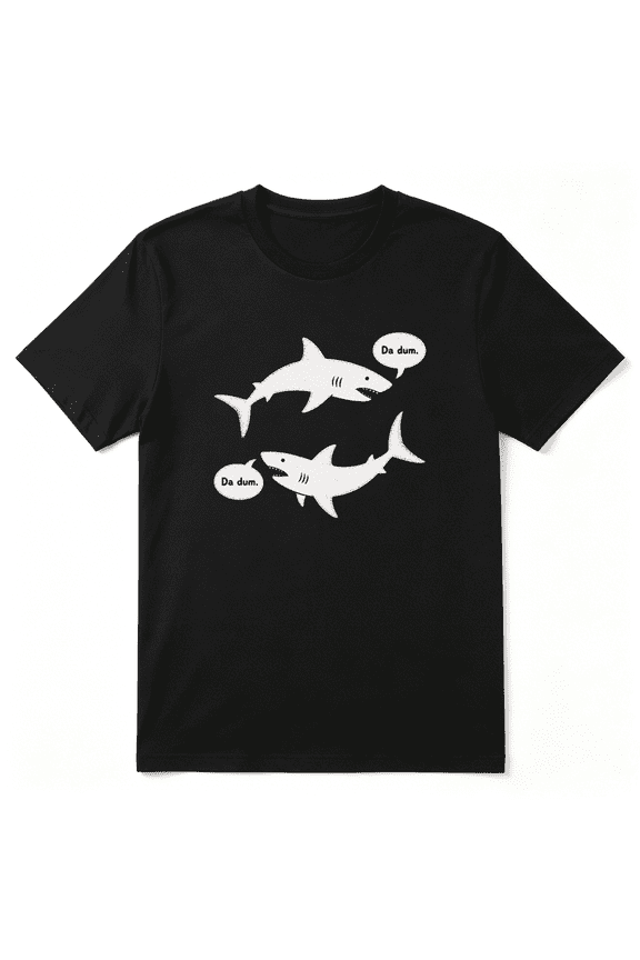 Da Dum Shark Graphic Saying Retro Graphic Tee For Men And Women, Humorous Summer Vacation Cotton Short Sleeves T-Shirt