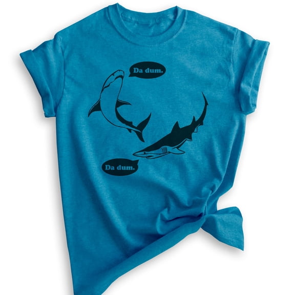 Da Dum Shark T-shirt, Unisex Women's Men's Shirt, Vacation Shirt, Shark Shirts, Summer T-shirt, Heather Blue, Large