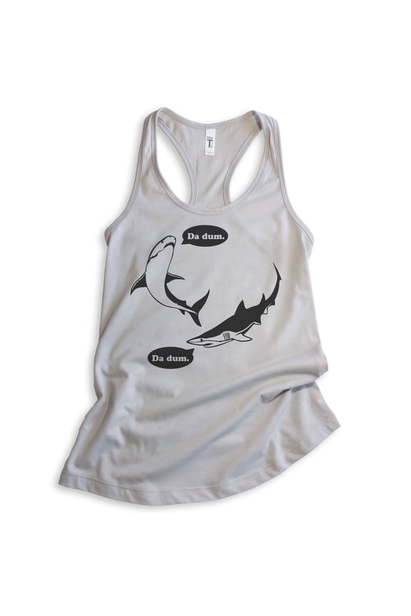 Da Dum Shark Tank Top, Ladies Racerback Tank Top, Vacation Tank, Shark Tanks, Summer Tank, Silver Gray, Large