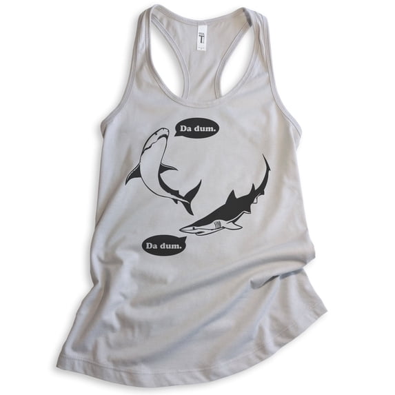 Da Dum Shark Tank Top, Ladies Racerback Tank Top, Vacation Tank, Shark Tanks, Summer Tank, Silver Gray, Medium