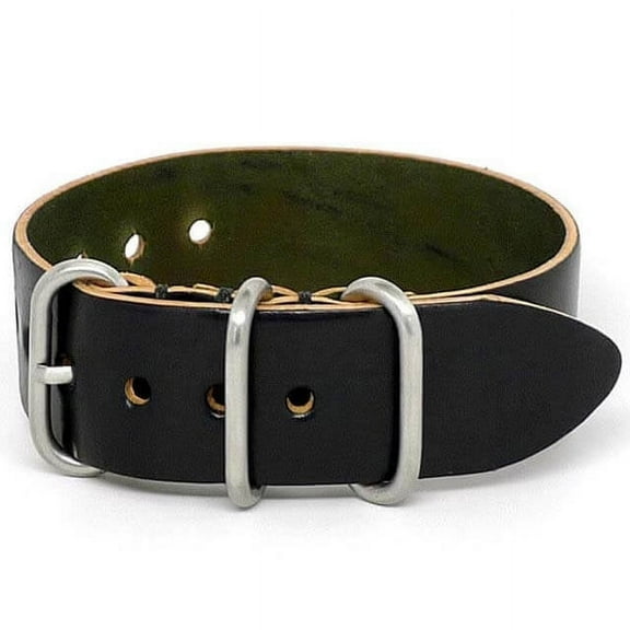 Da Luca Shell Cordovan 1 Piece Military Watch Strap - Black (Matte Buckle) : 24mm