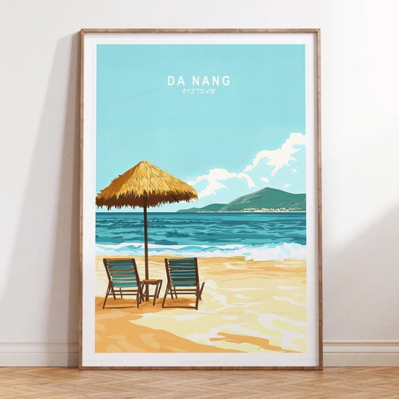 Da Nang Vietnam Coastal City Skyline Wall Art, Unframed Canvas Size 8x12