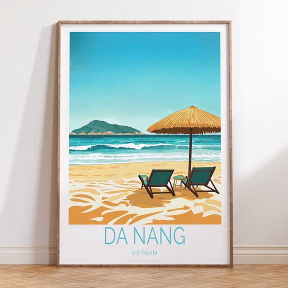 Da Nang Vietnam Dragon Bridge Cityscape Print, Unframed Canvas Size 8x12