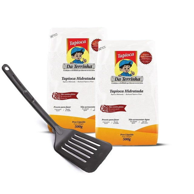 Da Terrinha Tapioca Starch Flour 17.6oz [2 Pack] Bundle with Slotted Spatula Gluten Tapioca