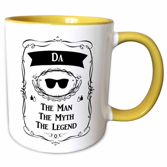 3drose, Da the Man the Myth the Legend Funny Fun Dad Nickname Fathers Day Gift, 11oz Two-tone Yellow Mug