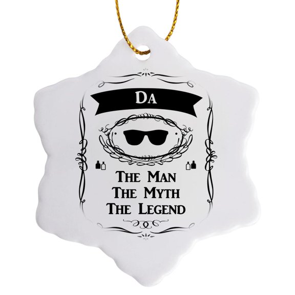 3drose, Da the Man the Myth the Legend Funny Fun Dad Nickname Fathers Day Gift, 3 inch Snowflake Porcelain Ornament