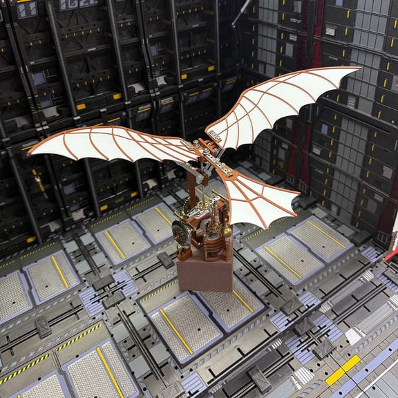 Da Vinci Flapping Wing Model Kit, 243PCS 3D Metal DIY Mechanical Flying Machine, Wind-Up Battery-Free Ornithopter Model, Renaissance Engineering Desk Decor, STEM Gift for Adults & Me