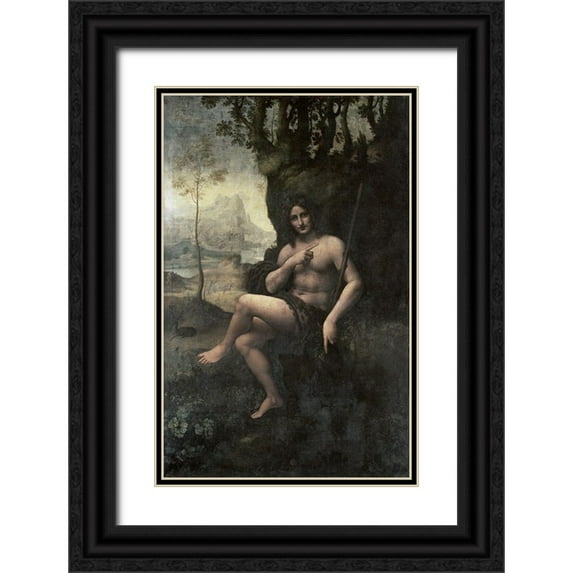 Da Vinci, Leonardo 10x14 Black Ornate Wood Framed with Double Matting Museum Art Print Titled - Bacchus