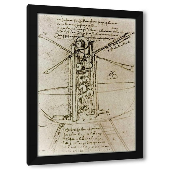 Leonardo Da Vinci 11x14 Black Modern Wood Framed Wall Art Titled - Drawing of a Flying Machine