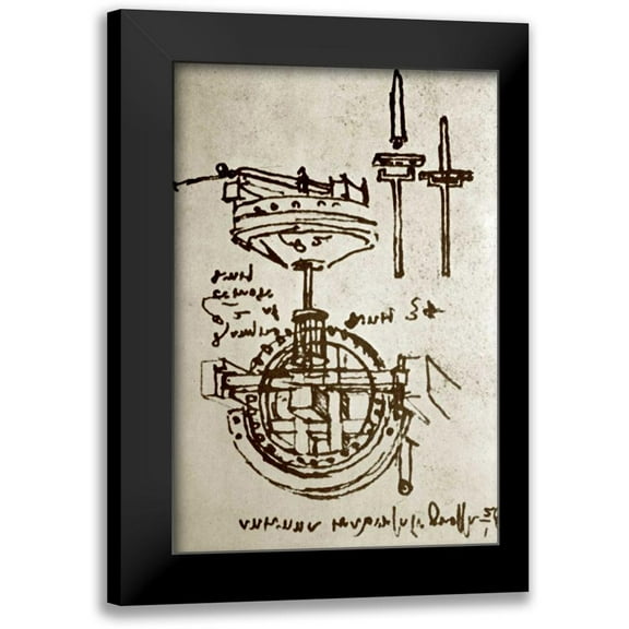 Da Vinci, Leonardo 11x14 Black Modern Framed Museum Art Print Titled - Mechanical Drawings No. 3