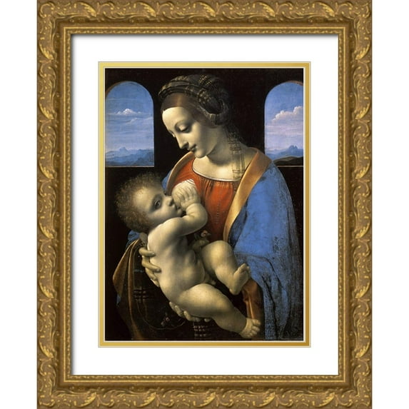 Da Vinci, Leonardo 14x18 Gold Ornate Wood Framed with Double Matting Museum Art Print Titled - Madonna Litta