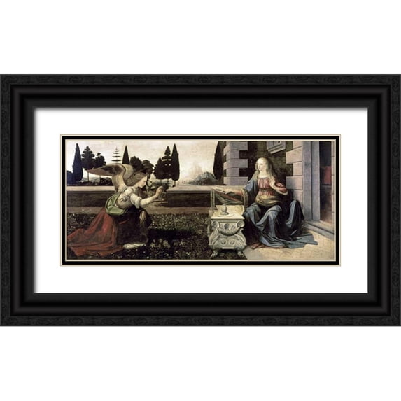 Da Vinci, Leonardo 18x10 Black Ornate Wood Framed with Double Matting Museum Art Print Titled - Annunciation