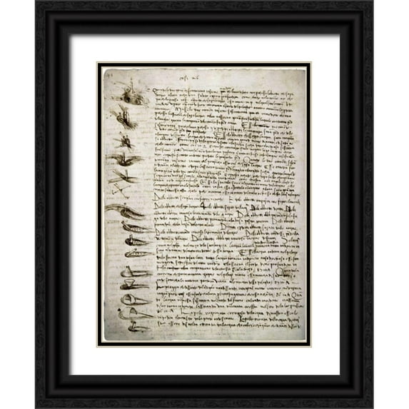 Da Vinci, Leonardo 19x24 Black Ornate Wood Framed with Double Matting Museum Art Print Titled - Codex Leicester: Water Flow
