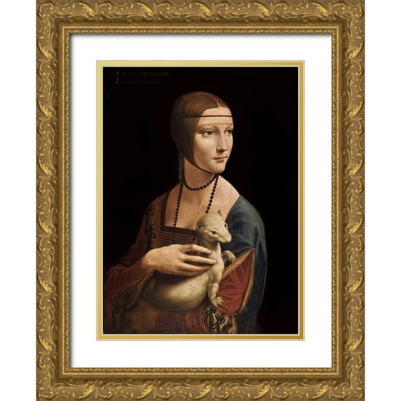 Da Vinci, Leonardo 24x32 Gold Ornate Wood Framed with Double Matting Museum Art Print Titled - Portrait of Cecilia Gallerani - Lady with an Ermine