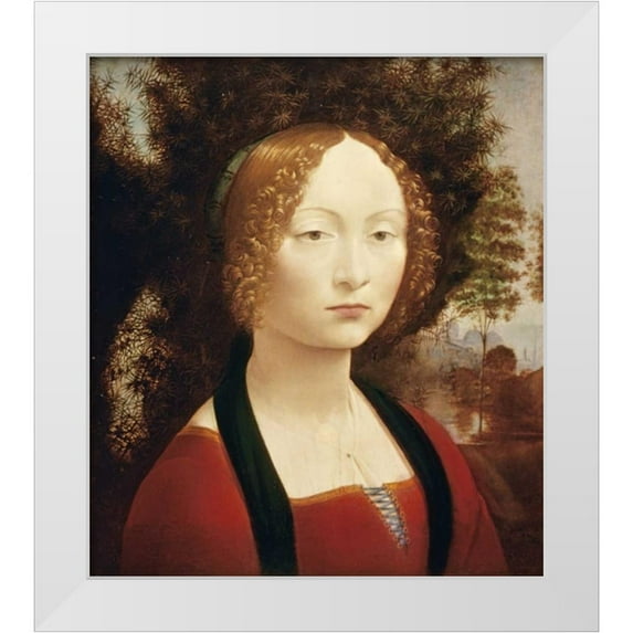 Da Vinci, Leonardo 26x29 White Modern Wood Framed Museum Art Print Titled - Ginevra DeBenci