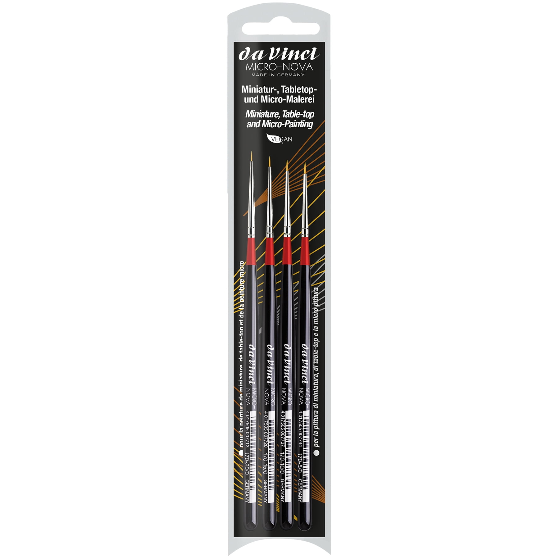 da Vinci MICRO-NOVA Miniature Brushes, Synthetic, Acrylic & Oil, Round, Series 170, 4 Brush Set