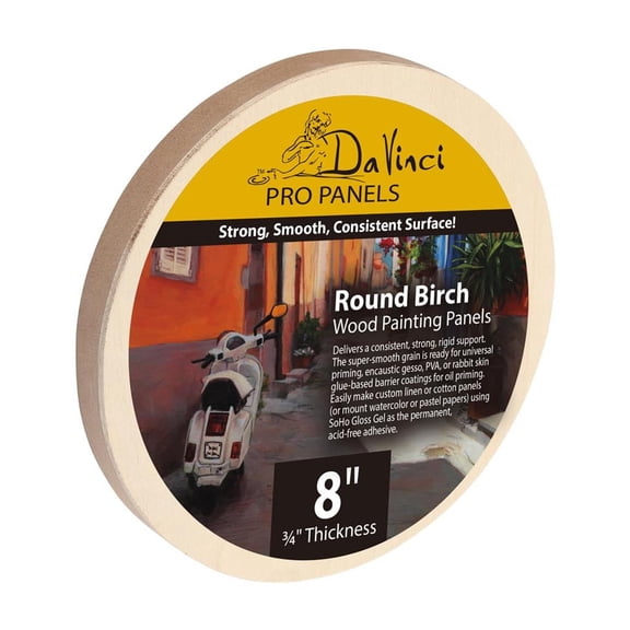 Da Vinci Pro Birch Wood Round Panel 3/4" Deep 8" Diameter - Fine Textured, Warp Resistant, Lightweight & Rigid Perfect for Mounting Sanded Pastel or Watercolor Paper, Linen or Canvas