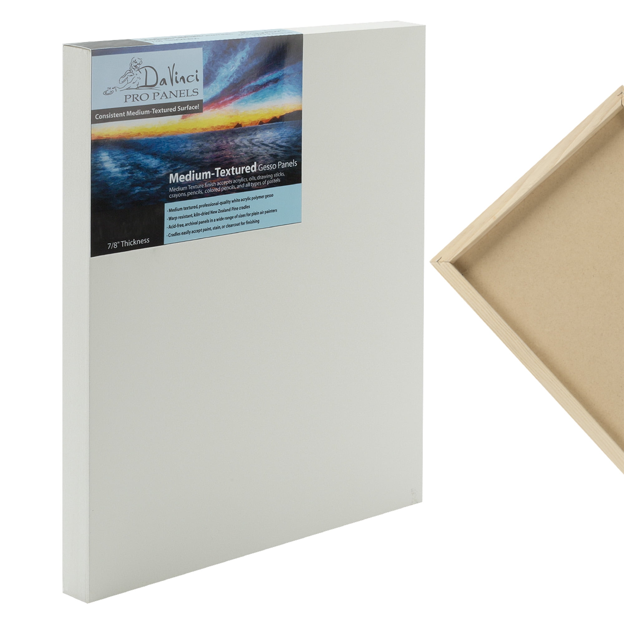 Da Vinci Pro Medium Textured Gesso Panel - 11x14"  - 4 Pack - 2" Depth Wood Panels for Painting - Accepts Mediums like Canvas - For Oils, Acrylics, Mixed Media, Pastels & Drawing Sticks