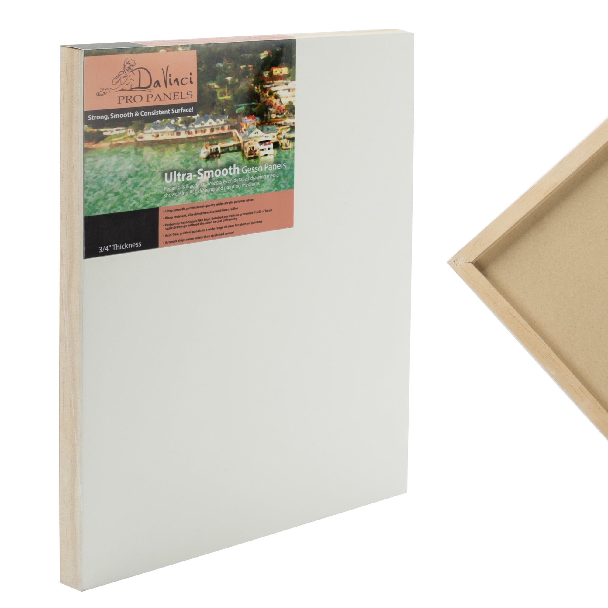 Da Vinci Pro Ultra Smooth Wood Canvas Gesso Board - 2" Deep, 6x8" Single White Acrylic Polymer Gesso Panels for Painting Fine Portraits and Ultra Fine Detail Illustrations and Artwork
