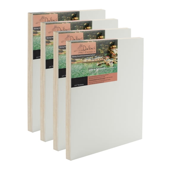 Da Vinci Pro Ultra Smooth Wood Canvas Gesso Board - 3/4" Deep, 16x16" Pack of 4 Single White Acrylic Polymer Gesso Panels for Painting Fine Portraits and Ultra Fine Detail Illustrations and Artwork