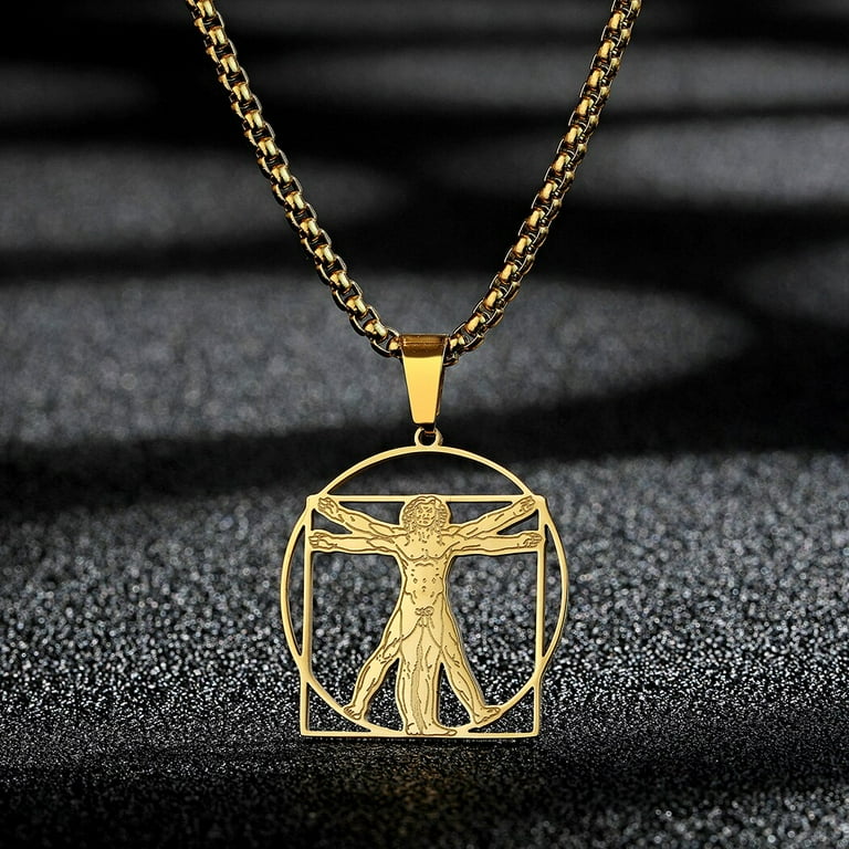 Da Vinci Vitruvian Man Necklace Stainless Steel Leonardo Pendant