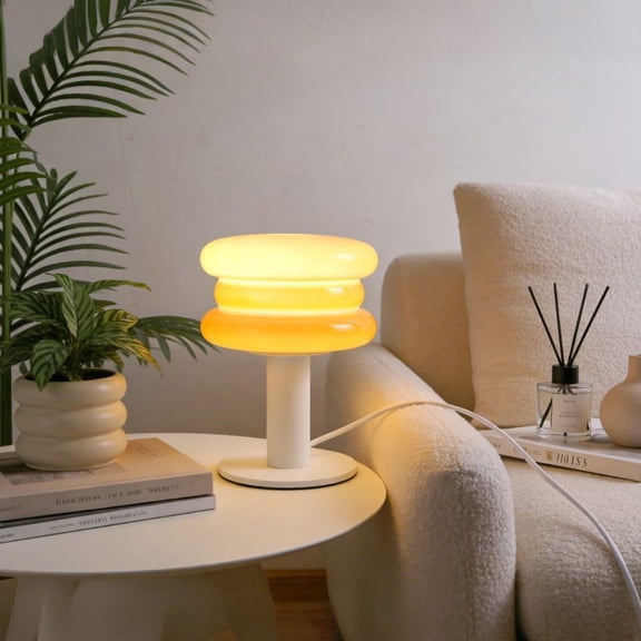 DaBoYing Hamburger Table Lamp for Bedroom,Mid Century Modern Orange Lamp for Living Room,Bedside Warm Lamp,Unique Aesthetic Home Decor Y101