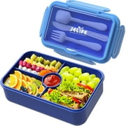 DACOOL Jelife Bento Lunch Box for Kids - Leakproof Large Bento-Style with 4 Compartments Portions Lunchbox with Tableware Back to School, Reusable On-the-Go Meal and Snack Packing, Blue