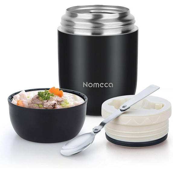 Nomeca Food Thermos for Hot Food & Soup, 16 Oz Insulated Food Jar, Vacuum Stainless Lunch Thermal Container for Kids Adult with Spoon, Leakproof for School Office Outdoors, Black