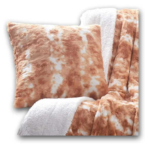 DaDa Bedding Amber Orange Brown & White Cozy Faux Fur Euro Throw Pillow Cover (M3396)