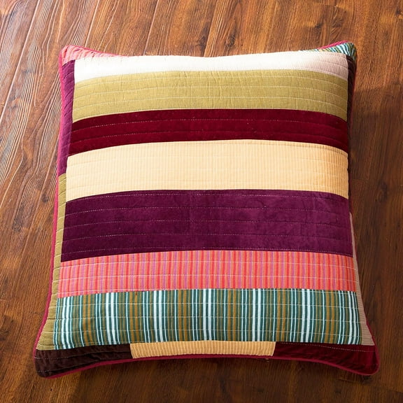 DaDa Bedding Classical Desert Sands - Soft Patchwork Velveteen Quilted Pillow - Accent Euro Sham - Striped Autumn Warm Tones Multi-Color - 26" x 26" - 1-Piece