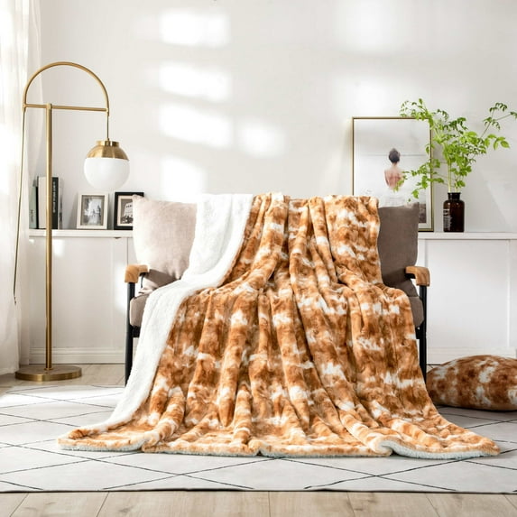 DaDa Bedding Luxury Pumpkin Orange Brown Plush Sherpa Backside Faux Fur Throw Blanket (M3396)