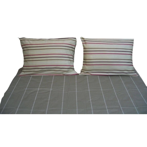 DaDa Bedding Multi-Color White Grey Striped Fitted & Flat Sheets w/ Pillow Cases Set - Full - 4-Pieces