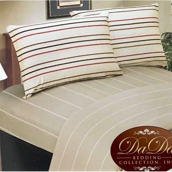 DaDa Bedding Multi-Color White Striped Flat Sheet & Pillow Cases Set - Full - 3-Pieces