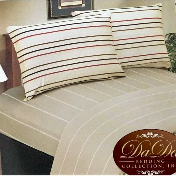 DaDa Bedding Multi-Color White Striped Flat Sheet & Pillow Cases Set - Twin - 2-Pieces