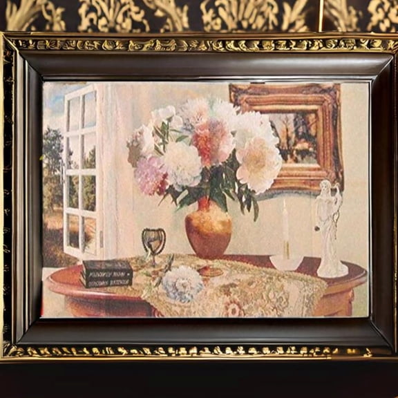 DaDa Bedding Nature Studies Tapestry - Rococo Floral Vase Needle Stitched Woven Wall Hanging - Bordered with Rod Pocket Loops