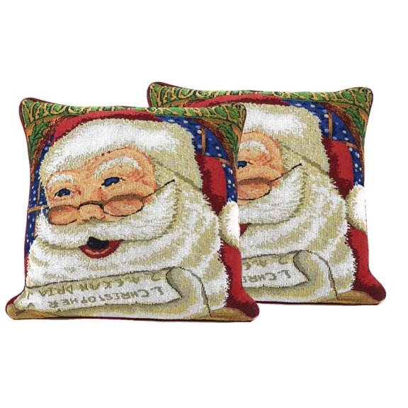 DaDa Bedding Naughty or Nice Santa Claus Christmas Woven Tapestry Throw Pillow Cover - 16" x 16"