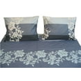 thumbnail image 1 of DaDa Bedding Navy Blue Floral Striped Jacquard Fitted Flat Sheets & Pillow Cases Set - Full - 4-Pieces, 1 of 4