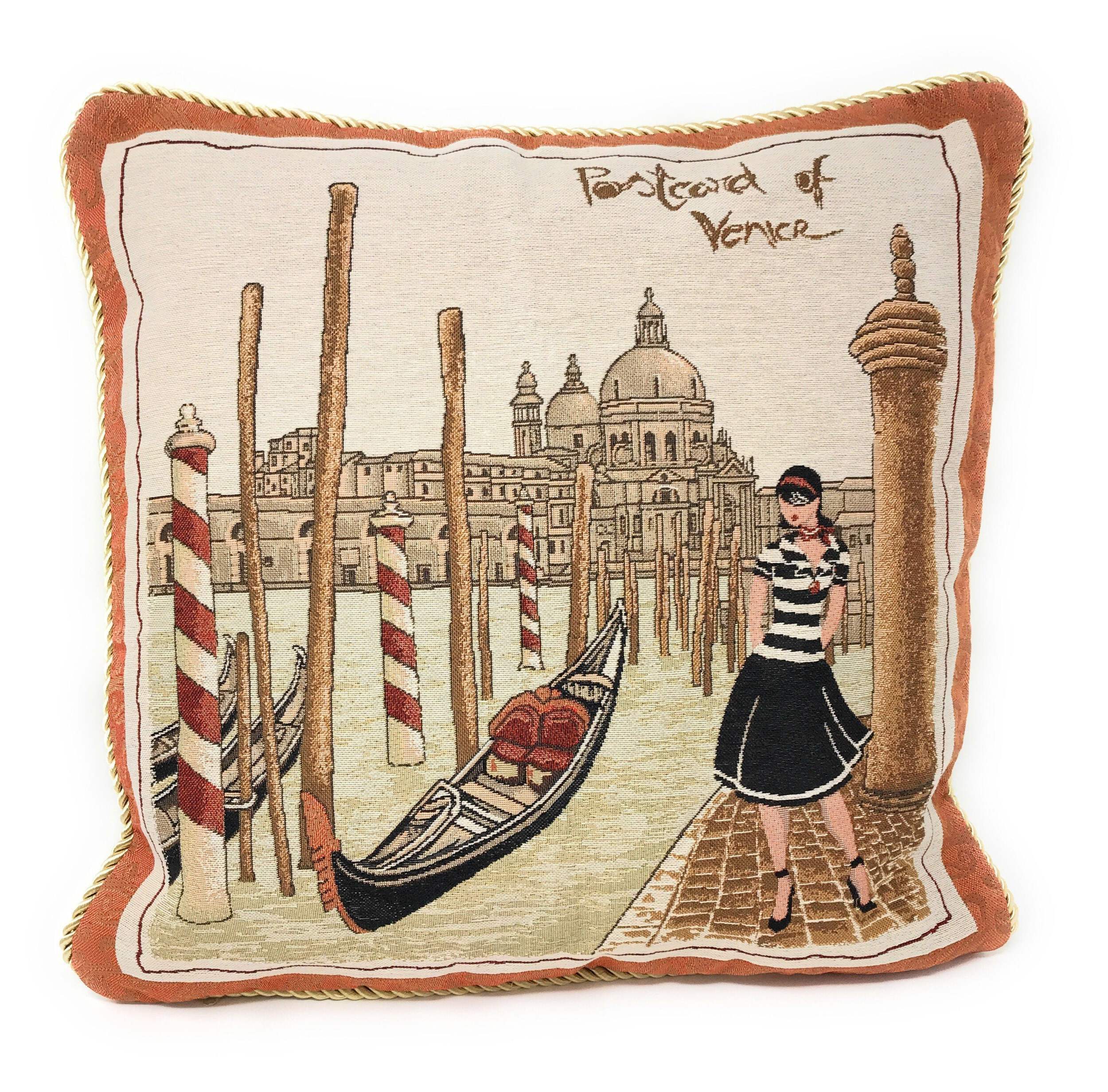 Venice Italy Postcard Woven Cotton Polyester Cushion Cover