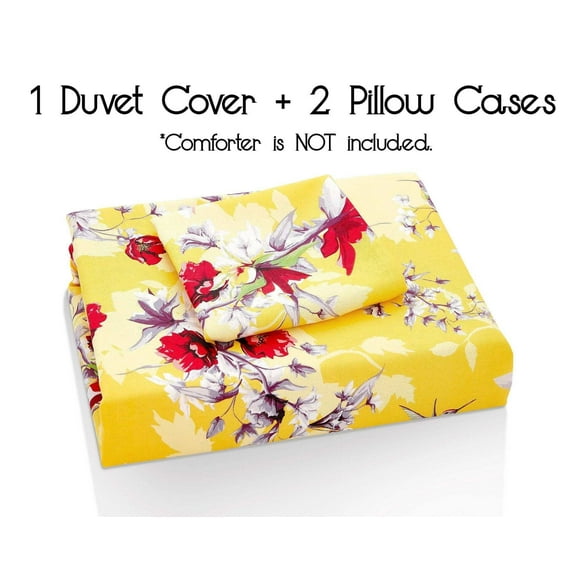 DaDa Bedding Sunshine Yellow Hummingbirds Floral Duvet Cover Set w/ Pillow Cases (JHW-925)
